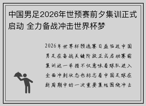 中国男足2026年世预赛前夕集训正式启动 全力备战冲击世界杯梦